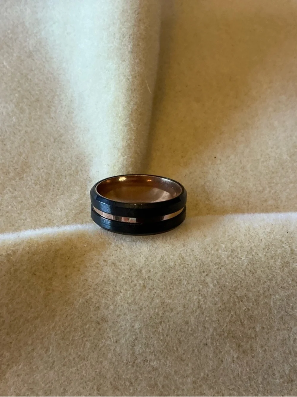 Men's Black and Rose Gold Accent Tungsten Ring - Minimal Band, size 11
